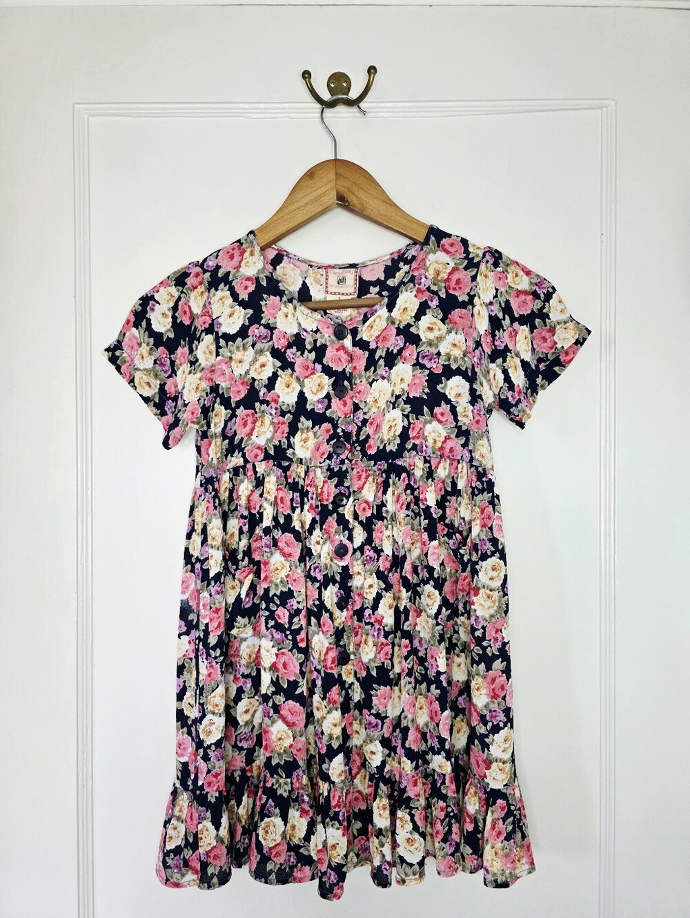 Vintage Cornelloki Dress by April Cornell – Girls Size 4 - Pink / Cream / Black